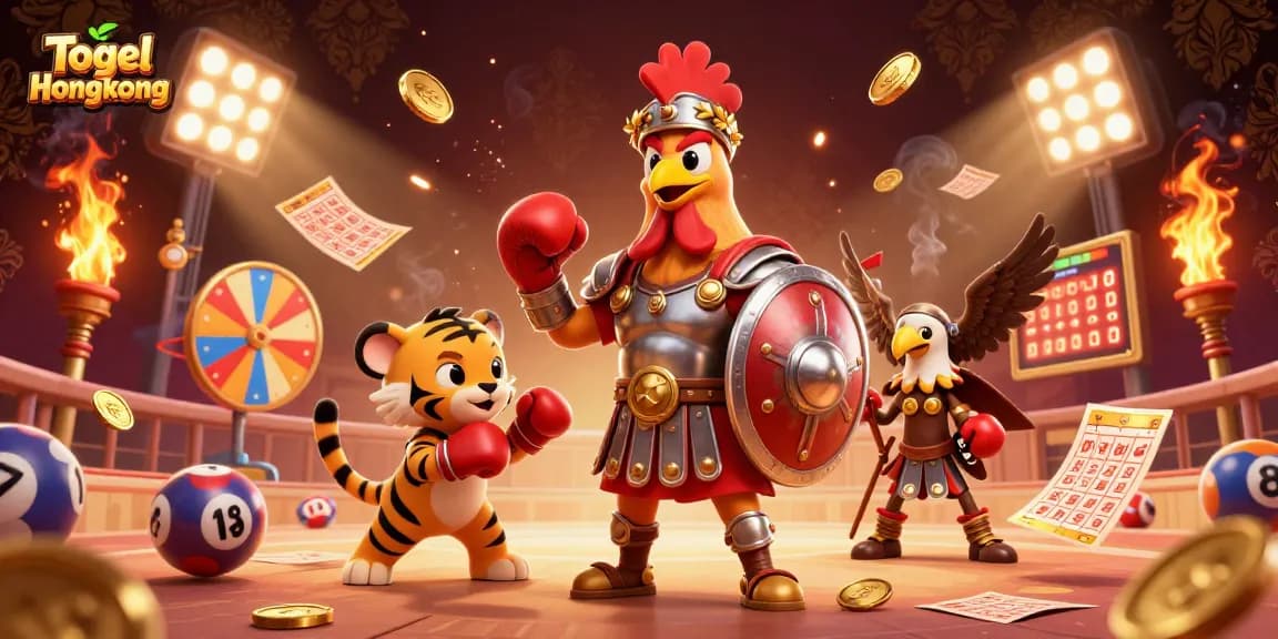 Togel Hongkong players engage with dynamic lottery themes in a vibrant 3D digital art scene.