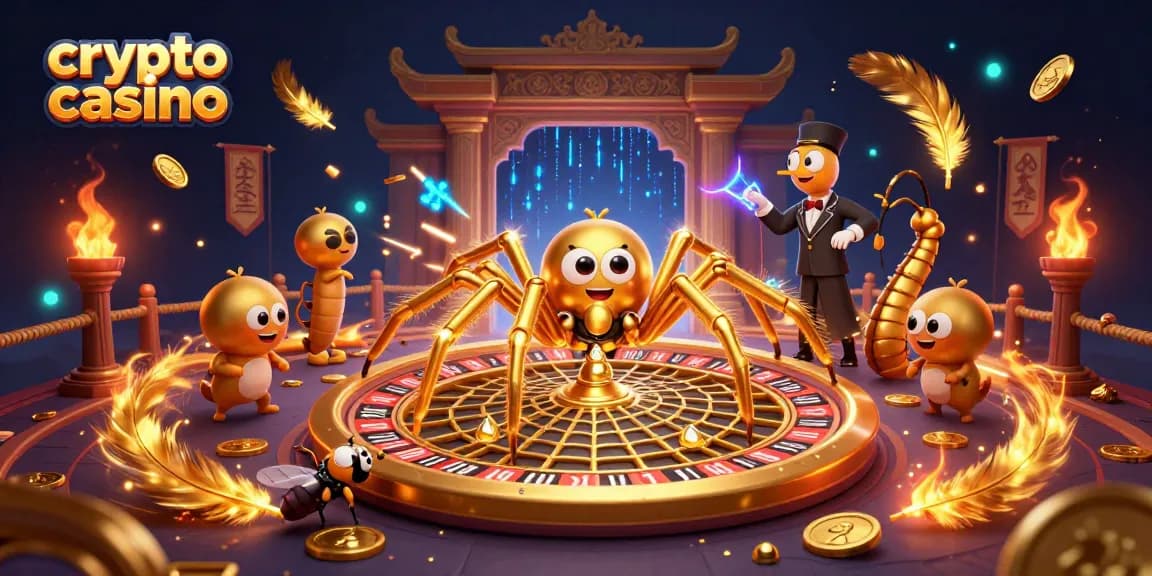 Jouez au crypto casino avec le dynamisme de la roulette et une araignée dorée créant une toile fascinante.