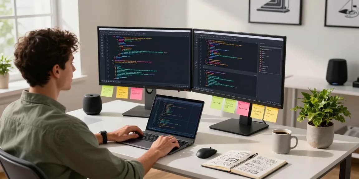 OpenClaw skill developer workspace with code displays, custom tools, and a modern atmosphere.