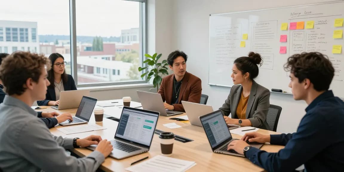 Marketing team collaborating at a Spokane marketing agency discussing strategies