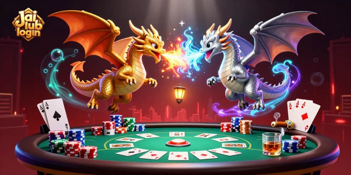 Engage in exhilarating gameplay on Jai club login with dynamic dragons and poker elements in a vibrant 3D scene.
