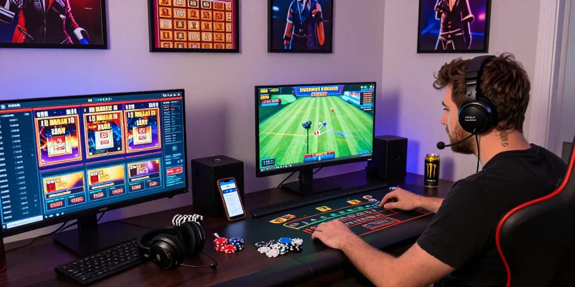 Player enjoying various games on Raja 328 platform with vibrant online casino elements.