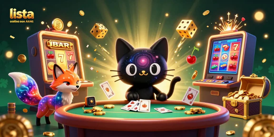 Visualizza la lista casino online non AAMS con un gatto esportatore di chips in un casinò cosmico animato.