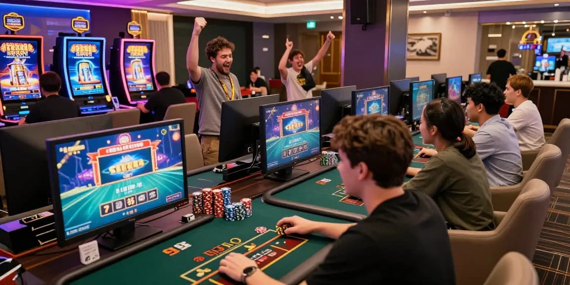 Players enjoying the vibrant gaming experience at 鉅城娛樂, showcasing engaging slot machines and live dealer tables.