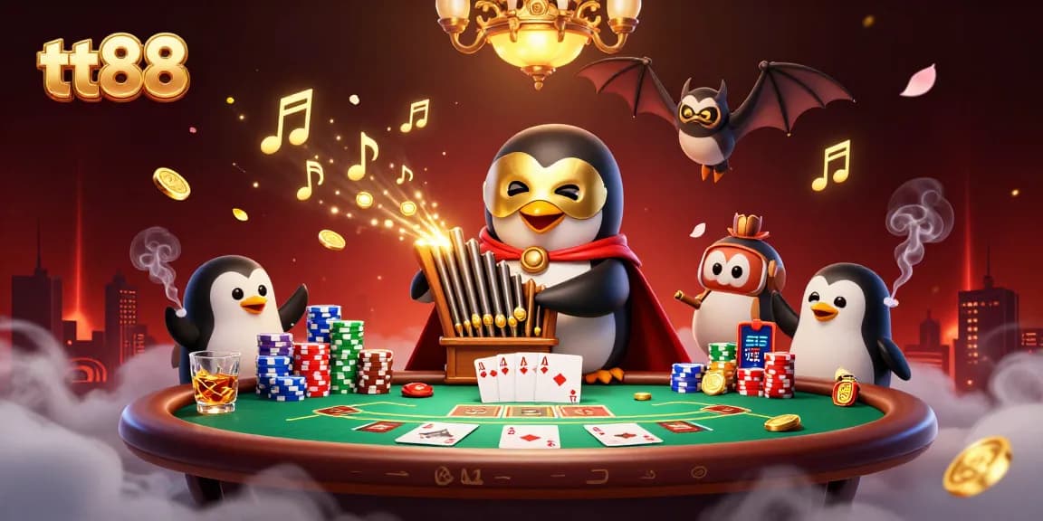 Engage with the vibrant world of tt88 as a phantom penguin plays an organ spewing golden coins.