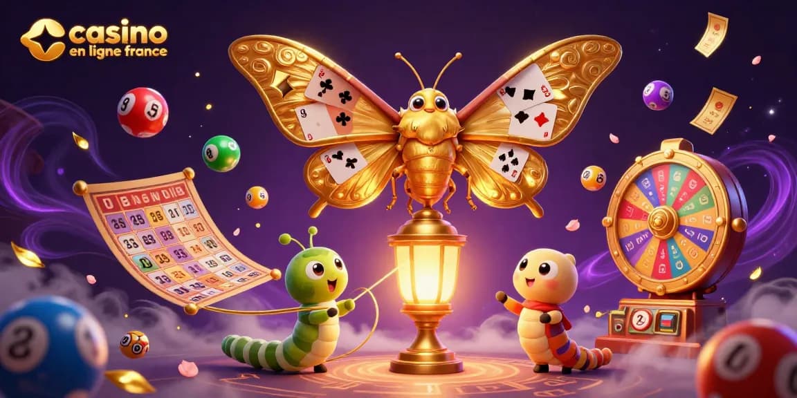Jouez dans un casino en ligne France avec des scènes colorées et dynamiques de jeux et de loteries.