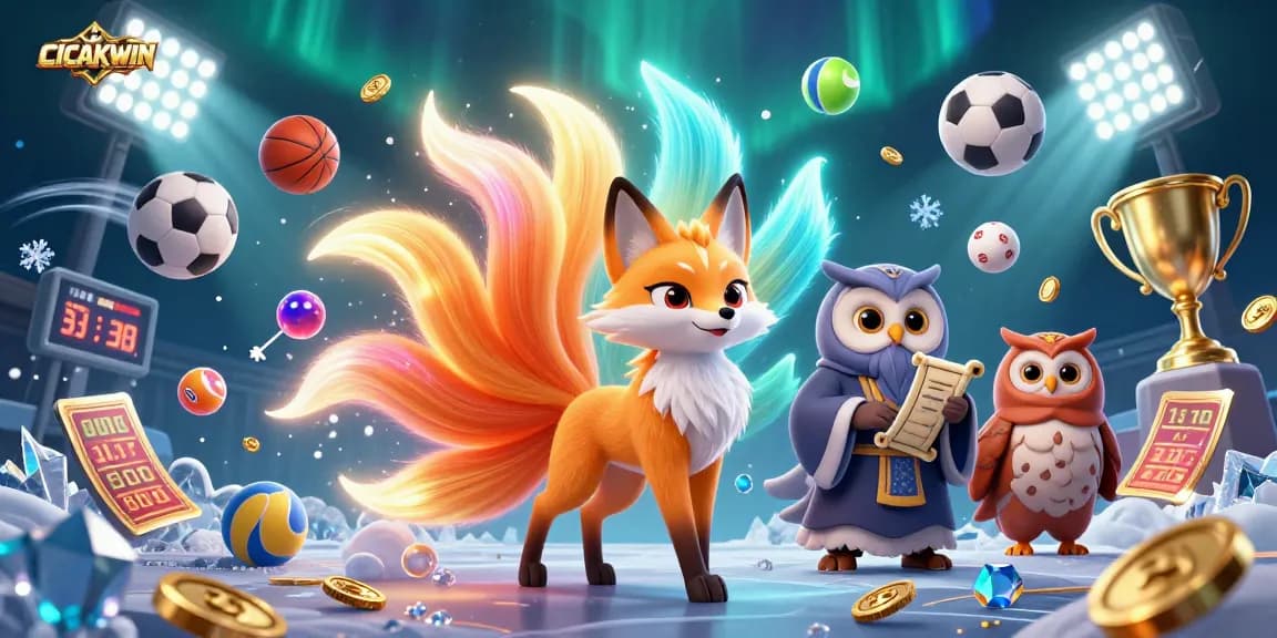 CICAKWIN showcases a vibrant casino scene with dynamic characters and game elements, highlighting betting excitement.
