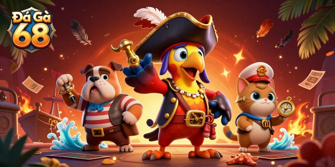 Engage with Đá Gà 68's lively cockfighting scene showcasing vibrant characters amidst high-energy betting action.