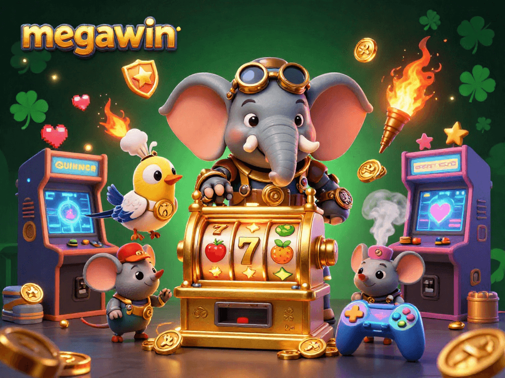 Experience a megawin with steampunk engineering and vibrant casino-themed elements in 3D.