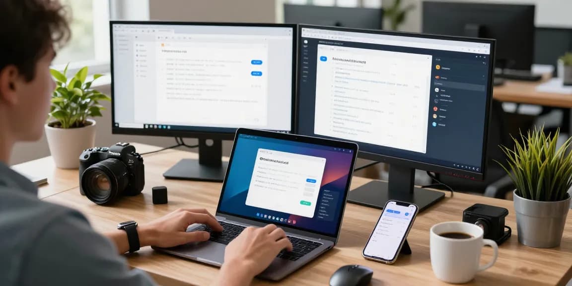 Explore the Telegram Chinese app guide with a user in a tech workspace setting, engaging with language settings and group chats.
