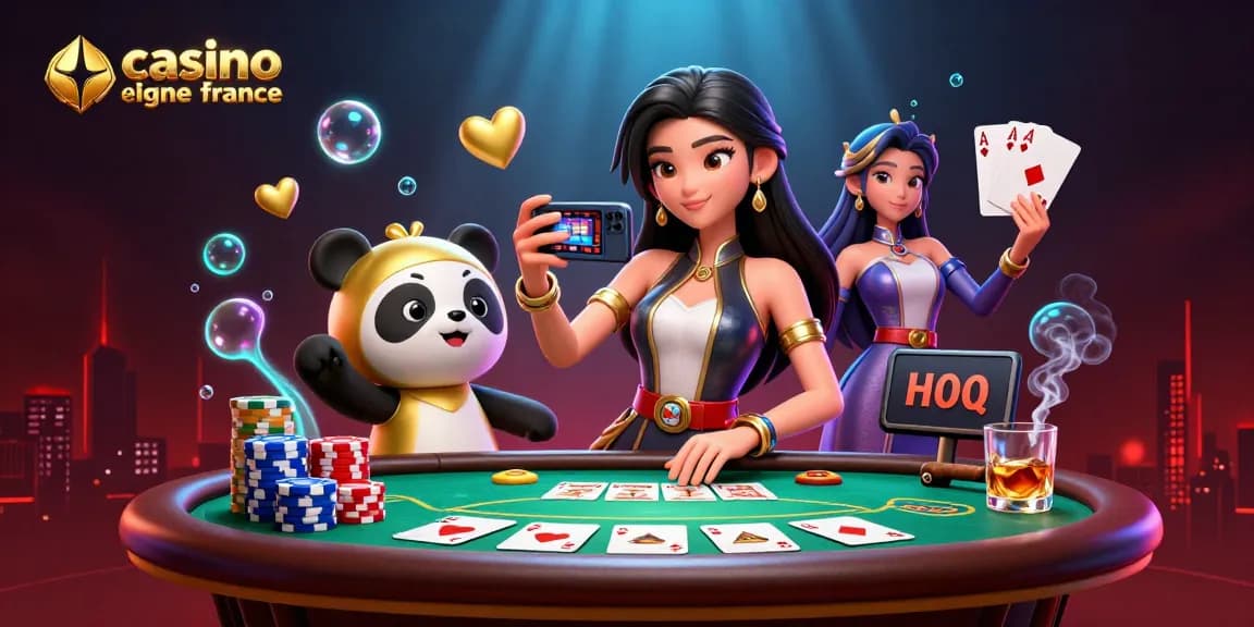 Découvrez le casino en ligne France avec des personnages vibrants profitant des jeux et de l'excitation.