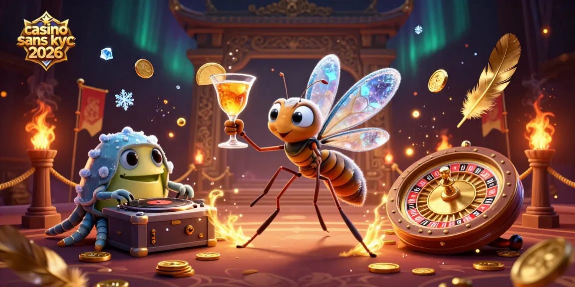 Jouez au casino sans KYC 2026 avec une ambiance animée de jeux et de personnages fascinants.