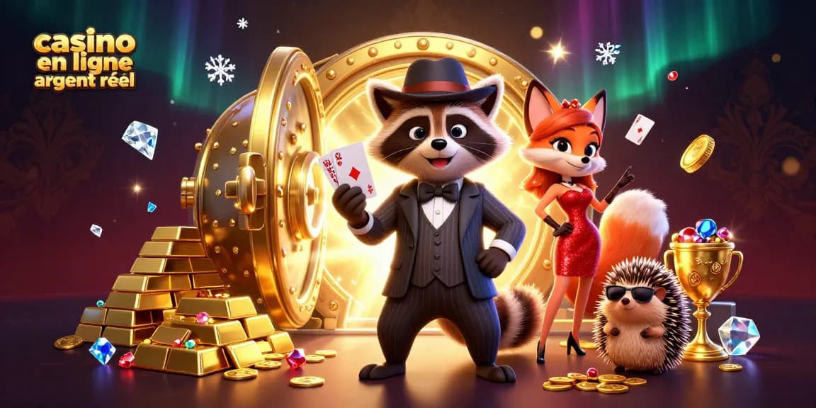 Jouez aux jeux de casino en ligne argent réel avec un personnage amusant dans un décor luxueux.