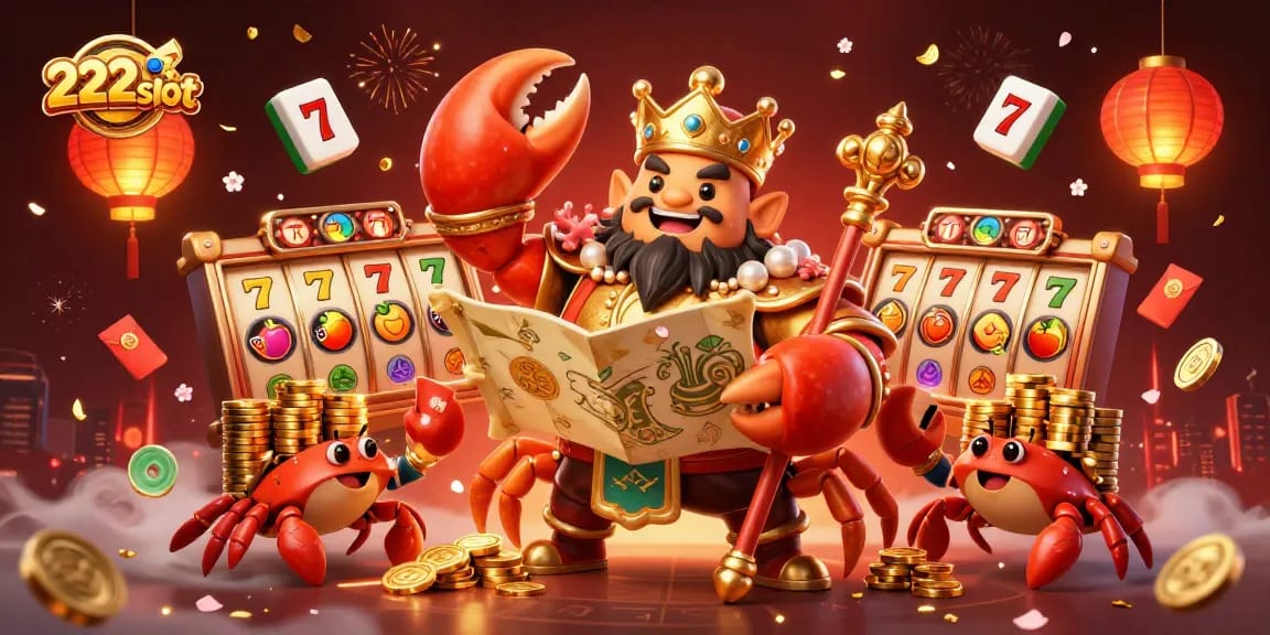 222slot, raih jackpot besar dengan simbol slot dan koin di sekitar karang emas.