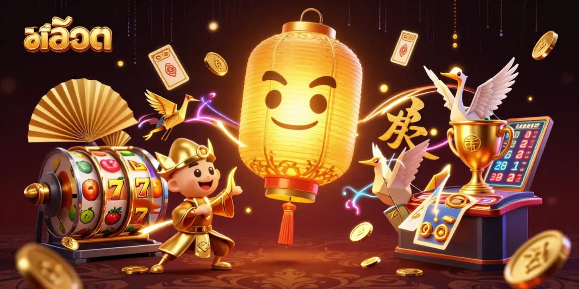 Experience exciting สล็อต gameplay with a dynamic 3D illustration featuring vibrant slot machine elements.