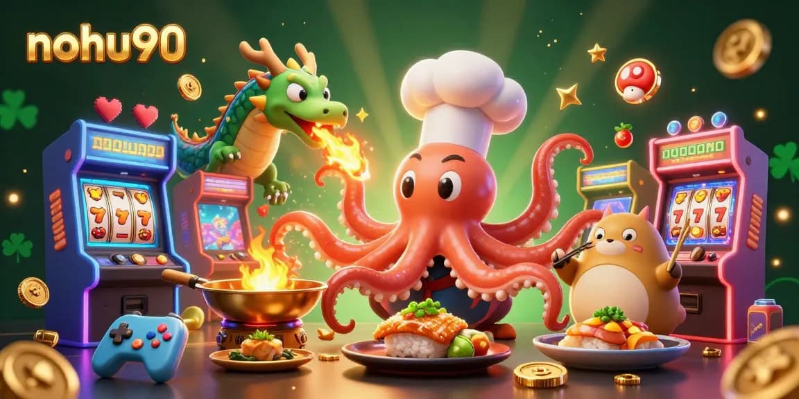 Nohu90 delivers thrilling slot experiences with a vibrant 3D casino scene featuring unique characters