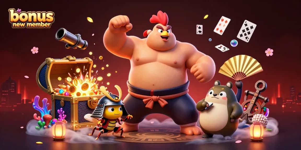 Engage with exciting bonus new member offers while exploring a vibrant casino adventure illustration.