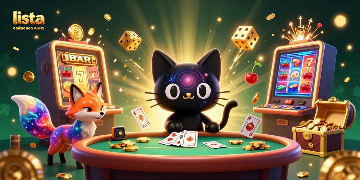 Visualizza la lista casino online non AAMS con un gatto esportatore di chips in un casinò cosmico animato.