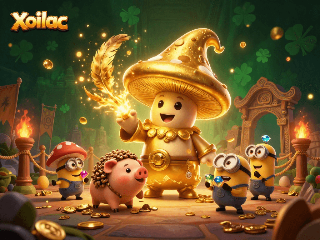 Xoilac captures the magic of treasure hunting in a vibrant casino landscape with golden characters