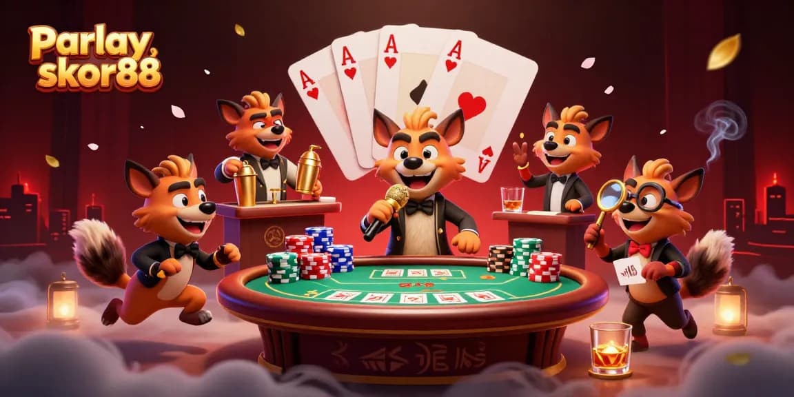 Experience high-stakes excitement with parlay skor88 at this vibrant casino club illustration.