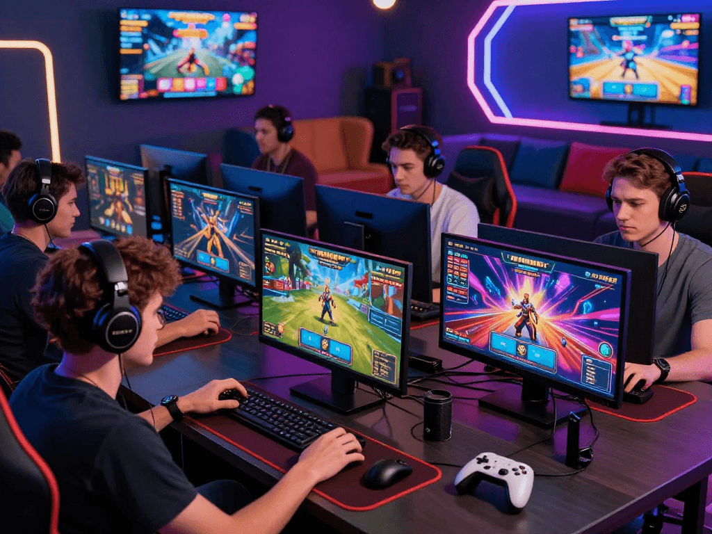 Exciting gaming scene on raja 328 platform with diverse players engaged in various games