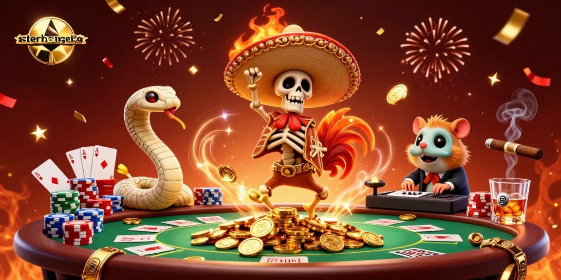 Win big with sterbegeld-versicherungen in a dynamic 3D casino illustration featuring vibrant gambling characters.