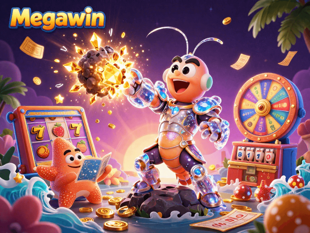 Mainkan megawin slot dengan penyelam, membawa emas dan simbol keberuntungan, ilustrasi yang penuh warna