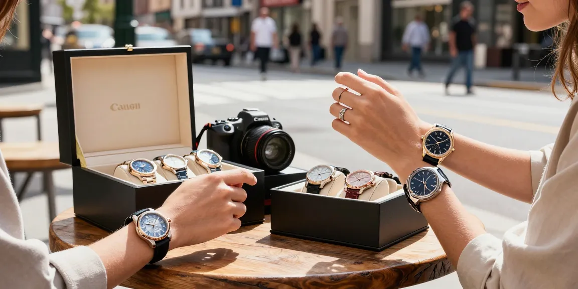 Elegant display of premium clone watches in a stylish urban setting, showcasing quality and sophistication.