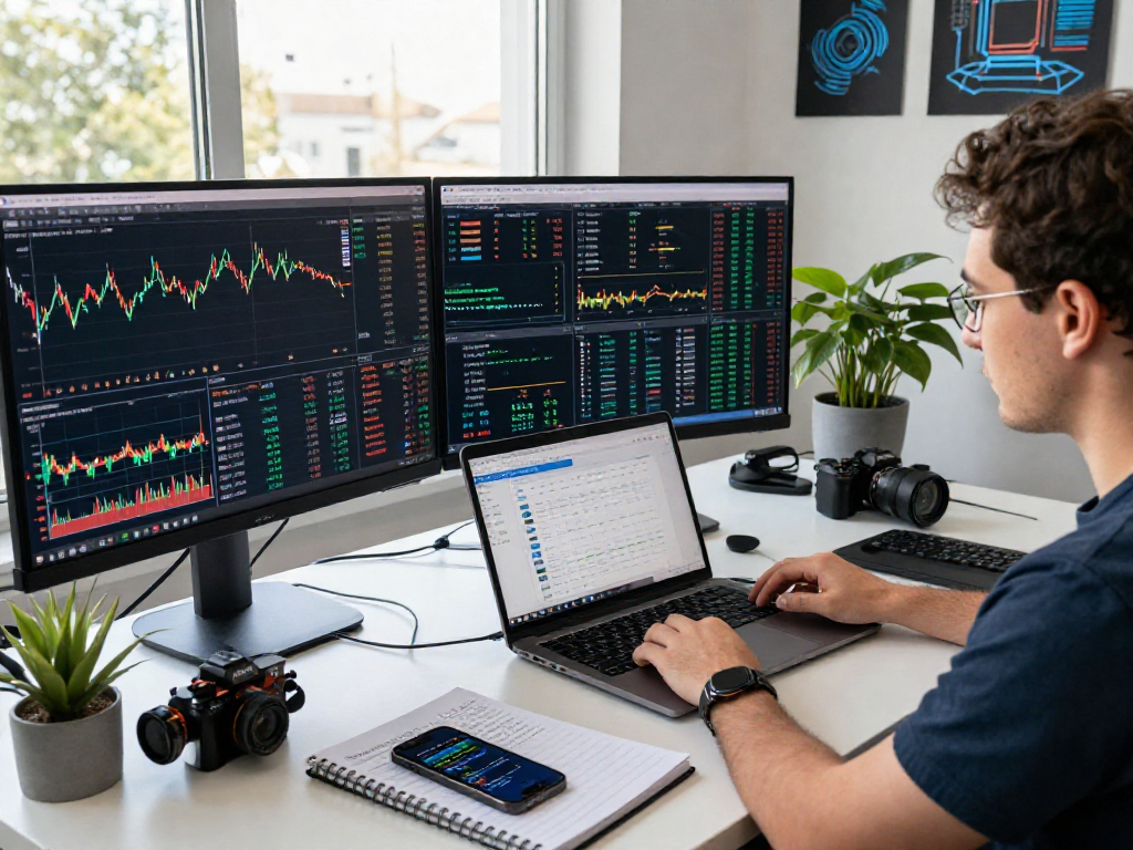 Analyzing trading data on TradingView platform in a modern office setting.