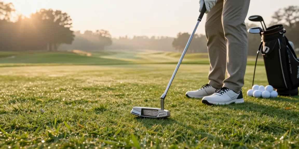 Ulasan putter terbaru di https://puttperfection.com/putter-reviews dengan golfer sedang bersiap melakukan pukulan di lapangan golf yang indah.