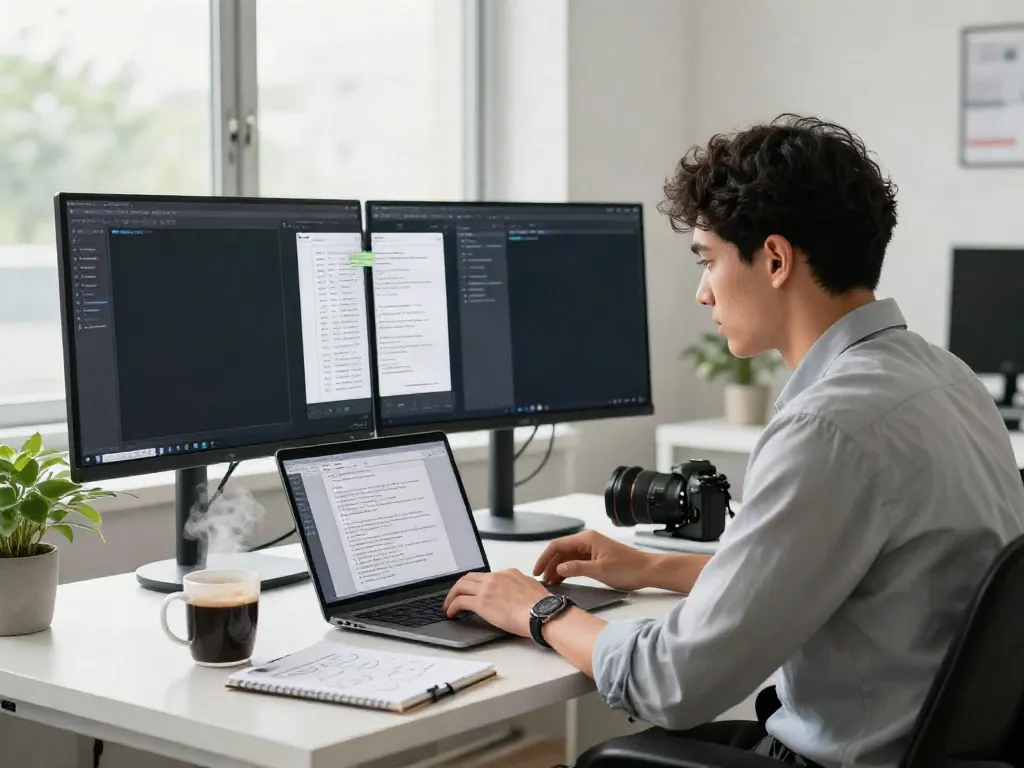 Generate SEO landing page copy with AI in a modern workspace focused on digital marketing strategy.