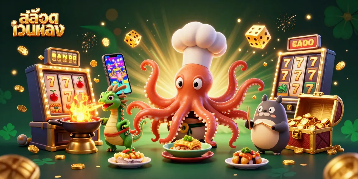 Engage with สล็อตเว็บตรง as a vibrant slot machine explodes with coins and characters celebrating wins.
