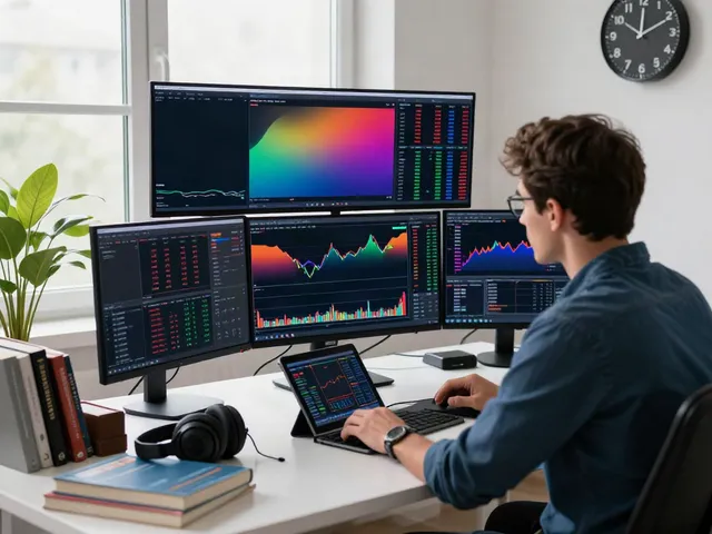 Analyzing tradingview charts in a professional financial setting with high-tech equipment.