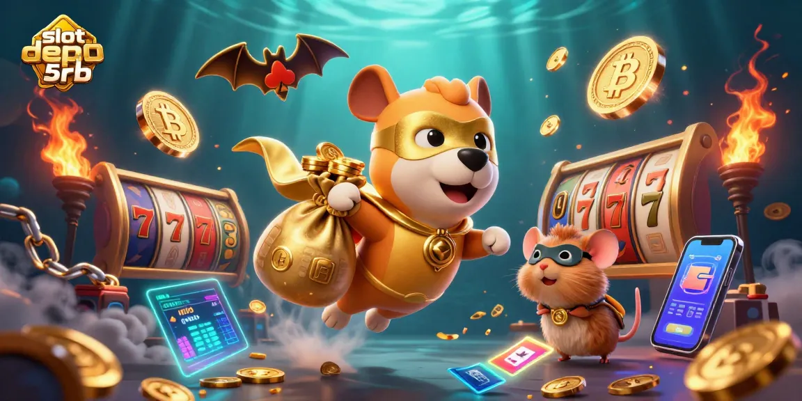 Experience excitement with slot depo 5rb as our hero dog collects gold coins in a vibrant casino.