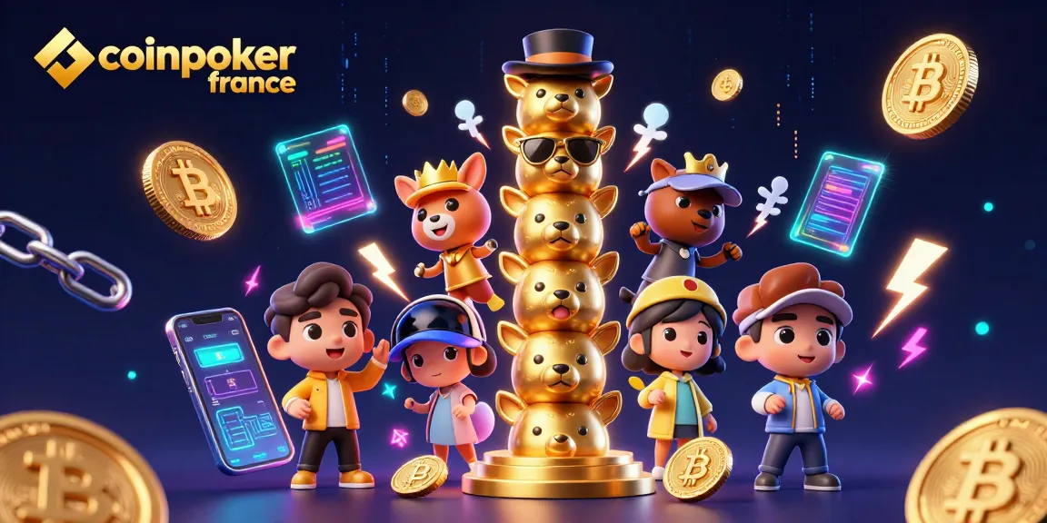 Découvrez l'univers de CoinPoker France avec un totem et des éléments de casino en 3D.