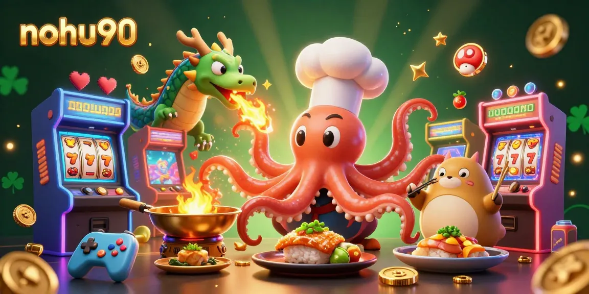 Nohu90 delivers thrilling slot experiences with a vibrant 3D casino scene featuring unique characters