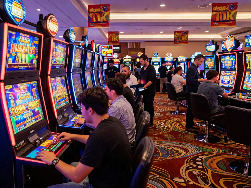 Players enjoying slot depo 10k gaming experience on vibrant casino floor