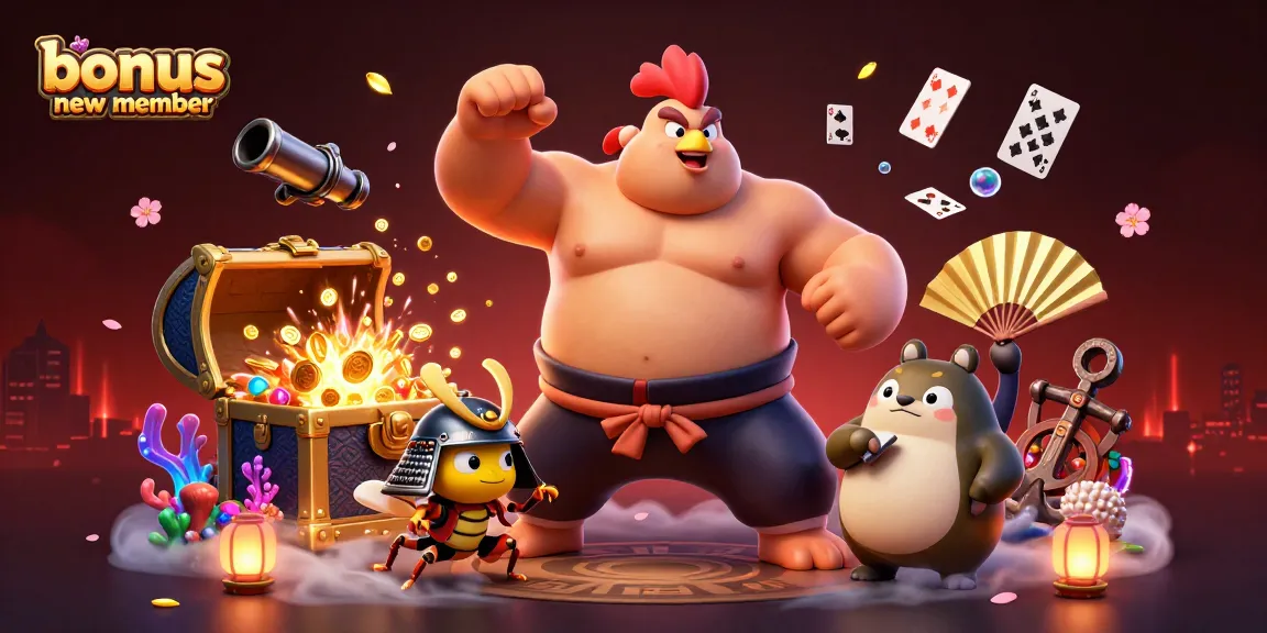 Engage with exciting bonus new member offers while exploring a vibrant casino adventure illustration.