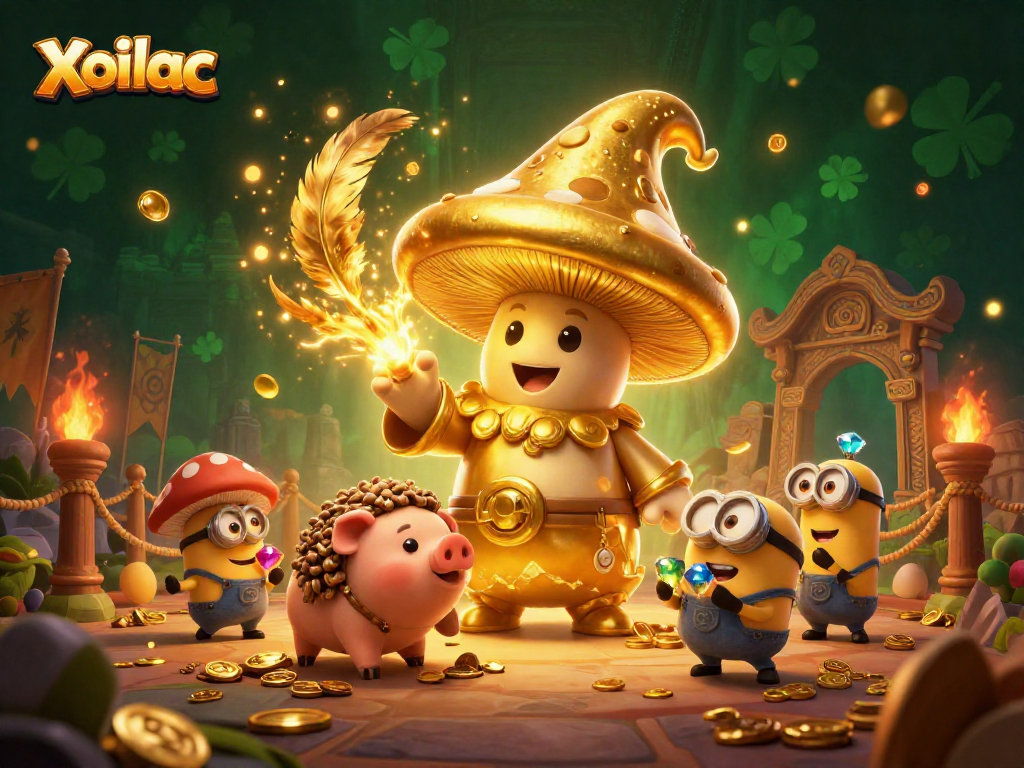 Xoilac captures the magic of treasure hunting in a vibrant casino landscape with golden characters