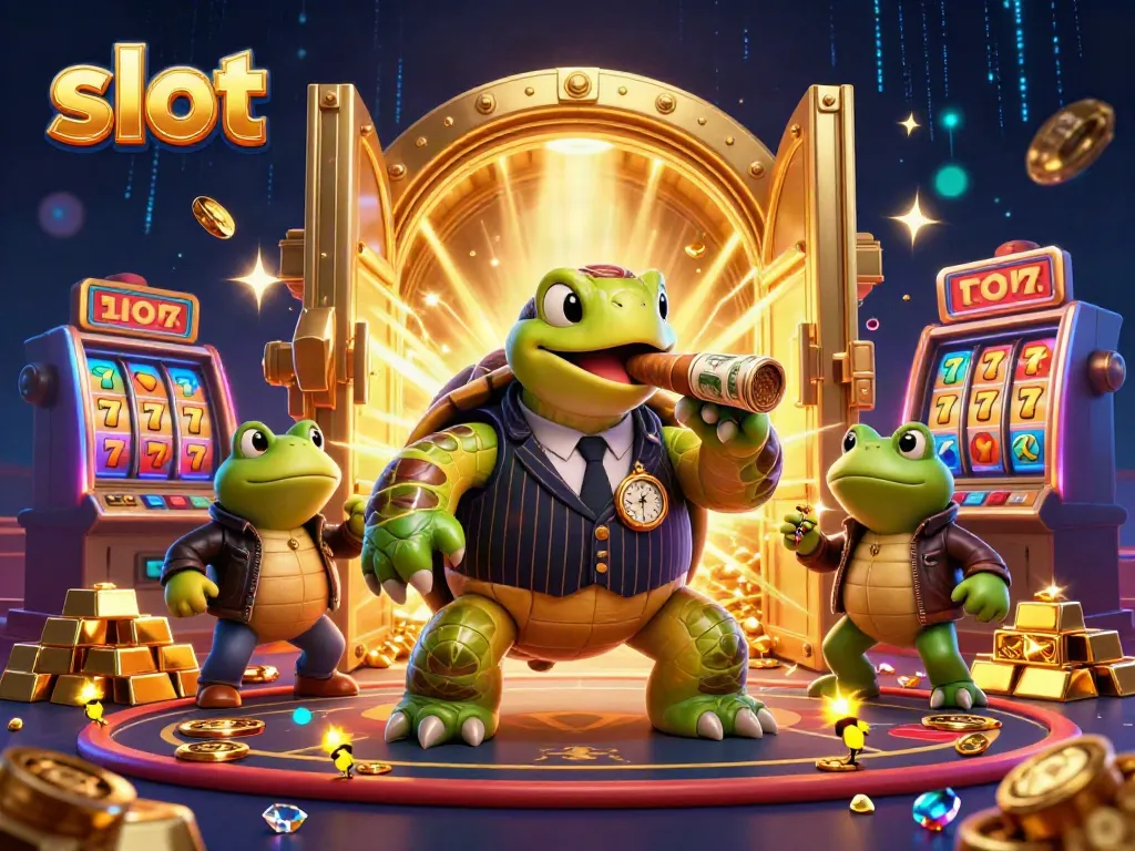 Experience thrilling slot excitement with a charming turtle mobster and his bullfrog enforcers.