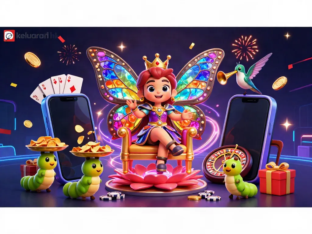Menyajikan keluaran hk dalam ilustrasi casino dengan ratu kupu-kupu dan elemen permainan.