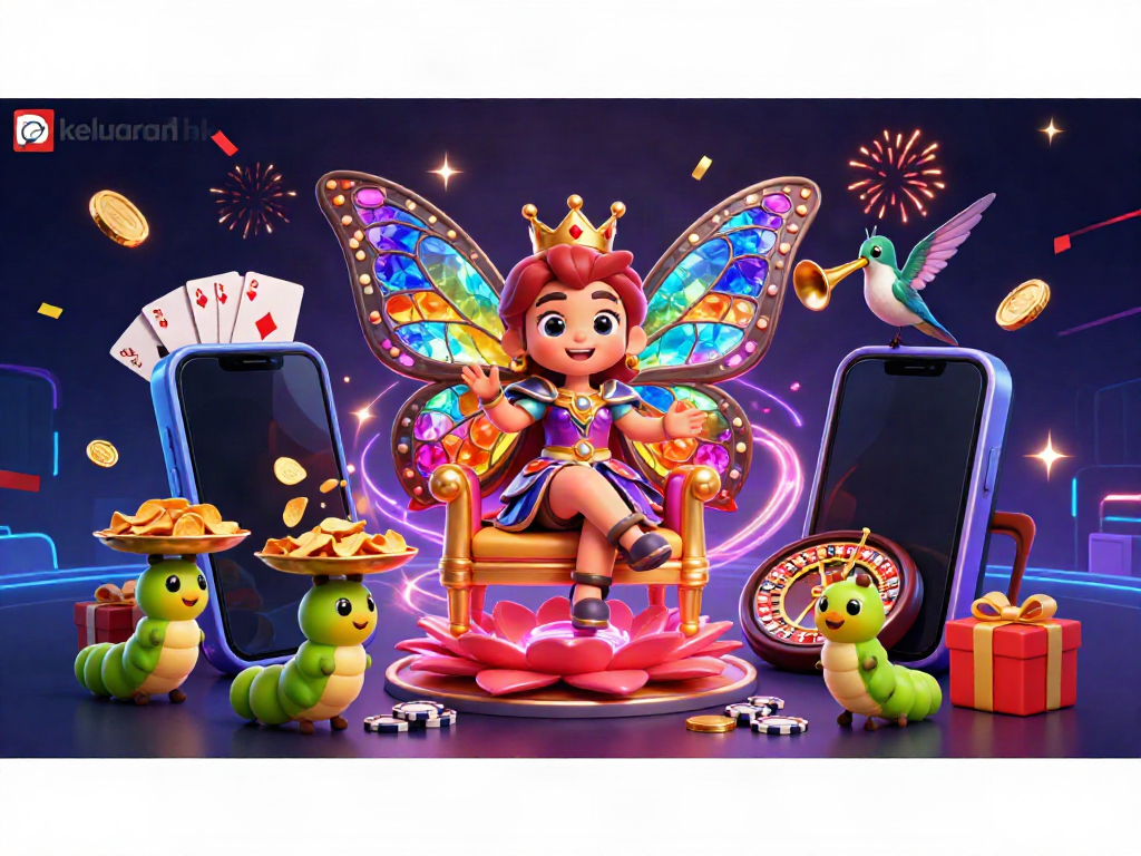 Menyajikan keluaran hk dalam ilustrasi casino dengan ratu kupu-kupu dan elemen permainan.