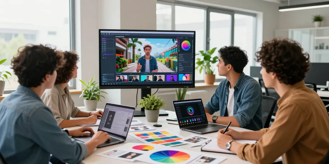 Team collaborating with Seedance 2.0 AI video generator in a bright creative workspace.