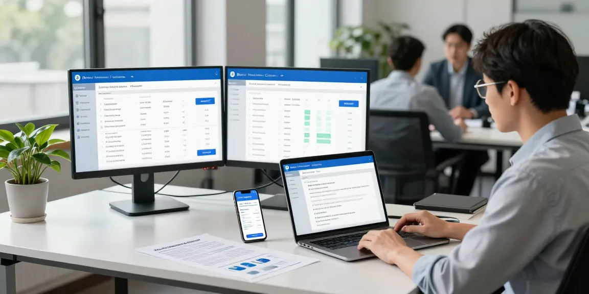 Workspace showcasing an age verification system with data analyst at desk and compliance analytics.