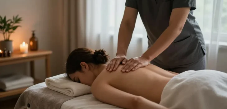 Massage therapy session for relaxation in Bucheon, 부천출장안마 with calming atmosphere and professional care.