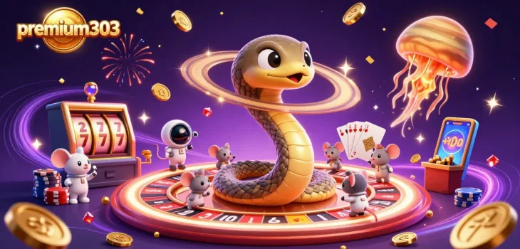Experience high-stakes action with premium303 as astronaut mice bet on casino-themed reels in a cosmic setting.