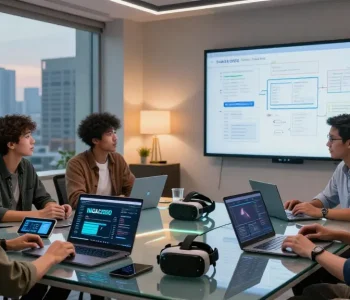 NAGA2000 software interface collaboration in a vibrant tech workspace