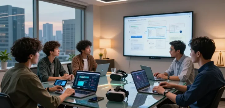 NAGA2000 software interface collaboration in a vibrant tech workspace