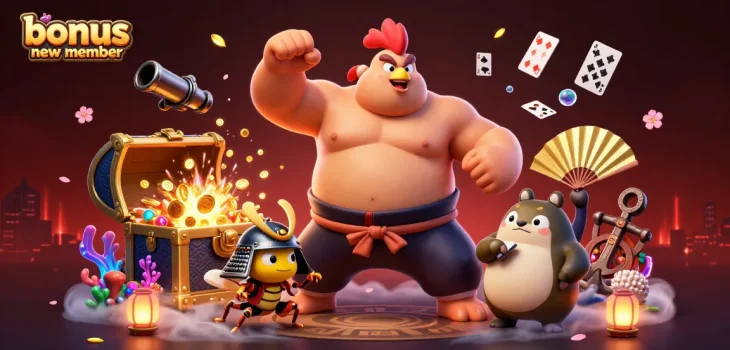Engage with exciting bonus new member offers while exploring a vibrant casino adventure illustration.